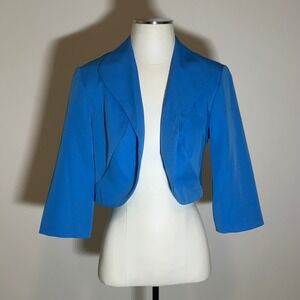 Maya Brooke Blue Cropped Bolero Blazer Jacket 3/4 Sleeve Open Front Womens Sz 8